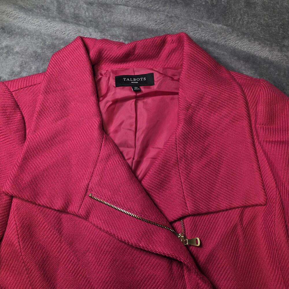 Talbots Jacket Womens 12P Pink Textured Moto Zip Lined Twill Short Classic